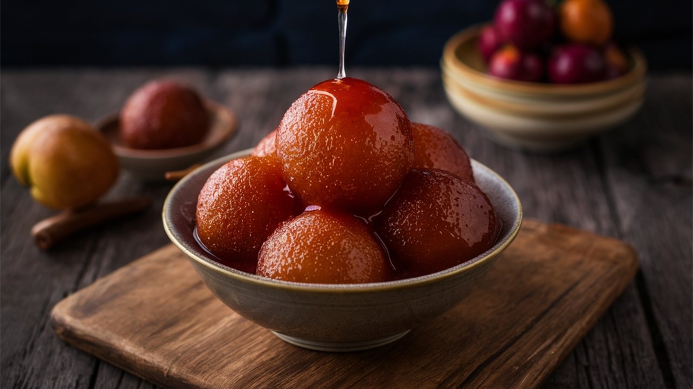 Gulab,Jamun, ,Deep fried,Dough,Balls,Soaked,In,Rose flavored,Sugar